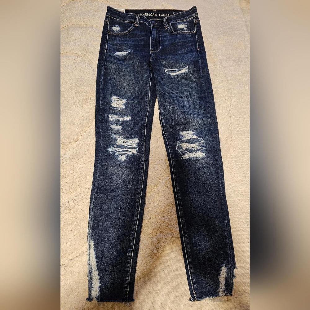 American Eagle High-rise Stretch Skinny Jeans, Dark Wash, Size 4 Short